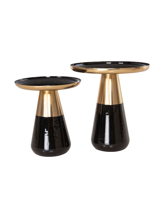 Round Side Coffee Table Oluf Metal Matte Black-Gold 2 Pieces W50xL50xH55cm