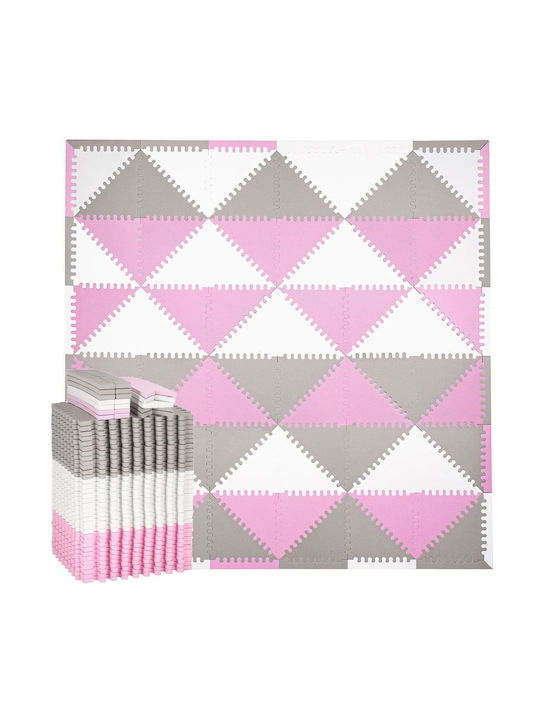 Children's Foam Puzzle Mat Triangle Shape 96 Pieces 186×186 Cm Gray Pink