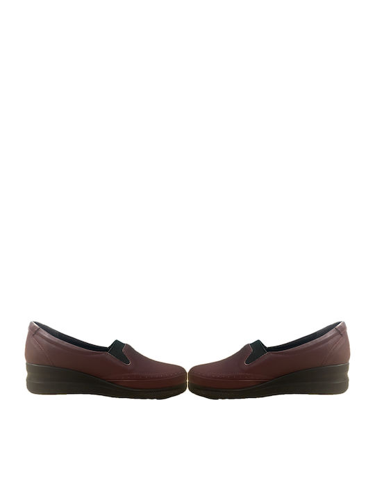 Leather Women's Moccasins in Burgundy Color
