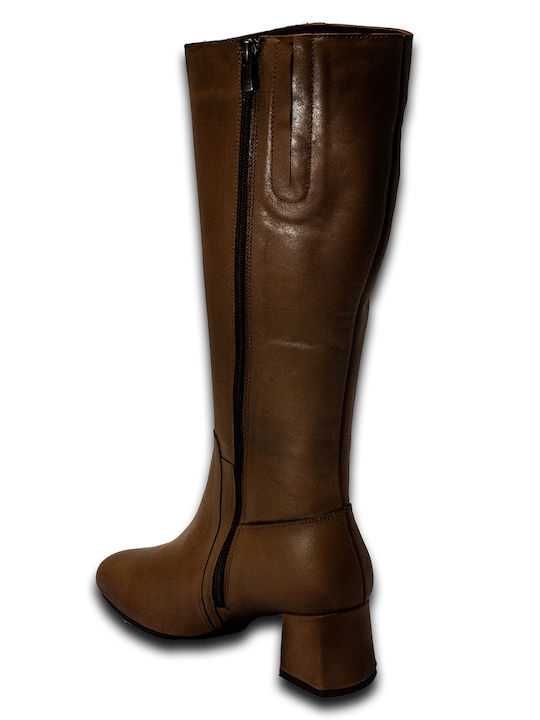 Medium Heel Women's Boots with Zipper Brown