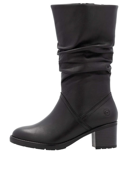 Anatomic Leather Medium Heel Women's Boots with Zipper Black