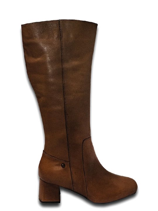 Medium Heel Women's Boots with Zipper Brown