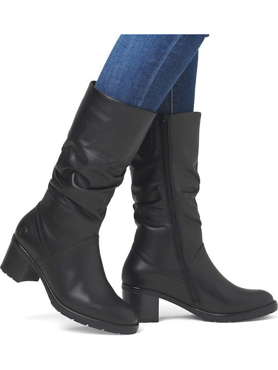Anatomic Leather Medium Heel Women's Boots with Zipper Black