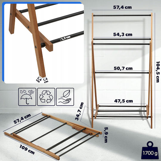 Kadax Floor Standing Bathroom Freestanding Towel Rack with 4 Positions Brown