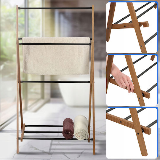 Kadax Floor Standing Bathroom Freestanding Towel Rack with 4 Positions Brown