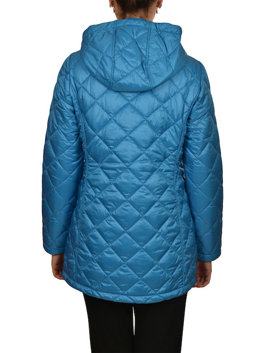 Μακρύ Γυναικείο Puffer Μπουφάν για Χειμώνα Blue Curacao