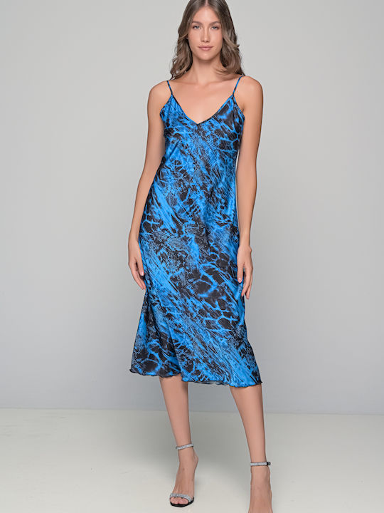 Milena by Paris Winter Satin Women's Nightdress with String Blue-black, Blue Milena by Paris Winter Satin Women's Nightdress with String Blue-black, Blue