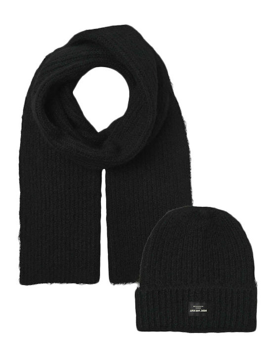 Jack & Jones Set with Beanie Knitted in Black color