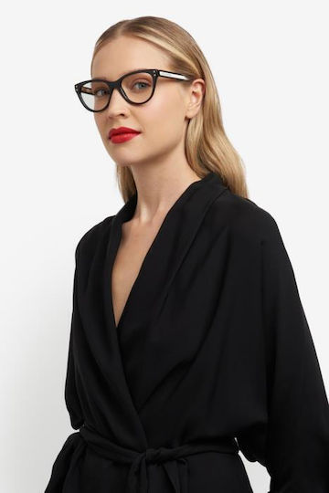 Carolina Herrera Plastic Eyeglass Frame Cat Eye Black HER 0256 807