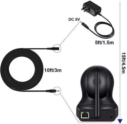 Cablu de Extensie pentru Alimentare Camere IP Zola 5 m Lungime Fabricat din ABS 12V DC Negru