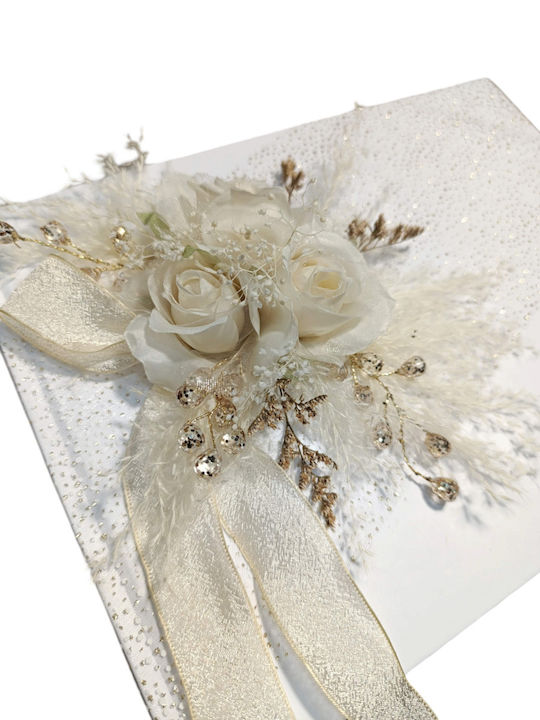 Wedding Wish Book Koufeta Handmade White Decorated Flowers Ribbons Gold Details