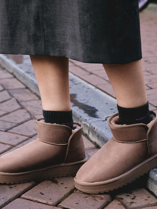 Nordic Low Women's Ankle Boots with Fur Beige