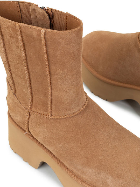Classic Twin Seam New Heights Leather Women's Ankle Boots with Medium Heel Tabac Brown