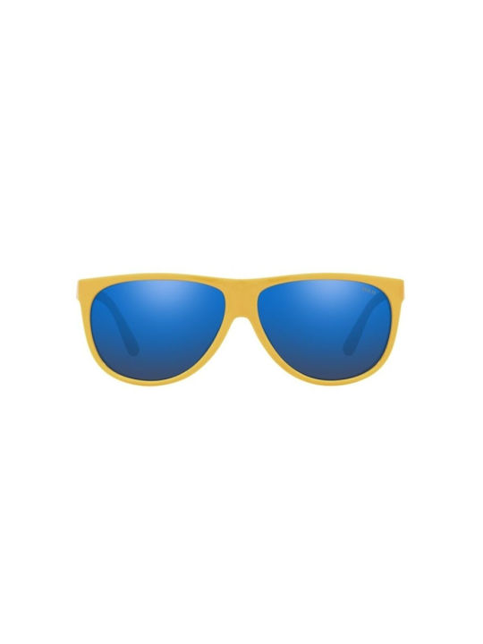 Ralph Lauren Men's Sunglasses with Yellow Plastic Frame and Blue Mirror Lens PH4174 596155