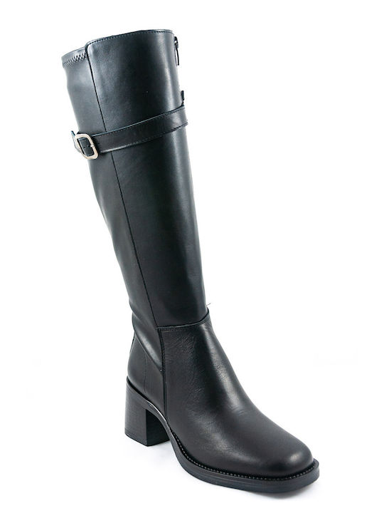 Sante Leather Women's Boots with Medium Heel Black