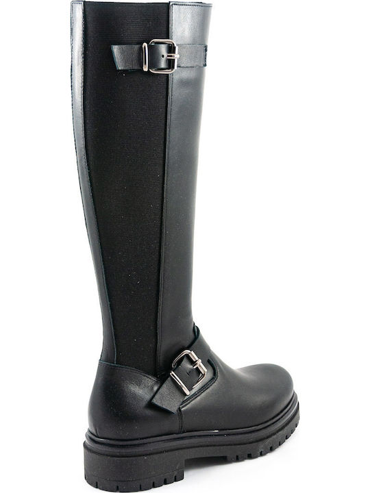 Leather Women's Boots with Rubber / Zipper Black