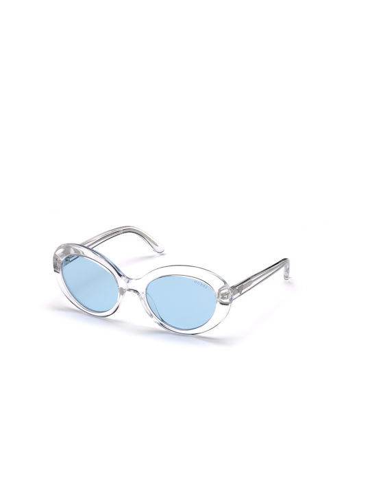 Guess Women's Sunglasses with Transparent Plastic Frame and Light Blue Lens GU7576 26V