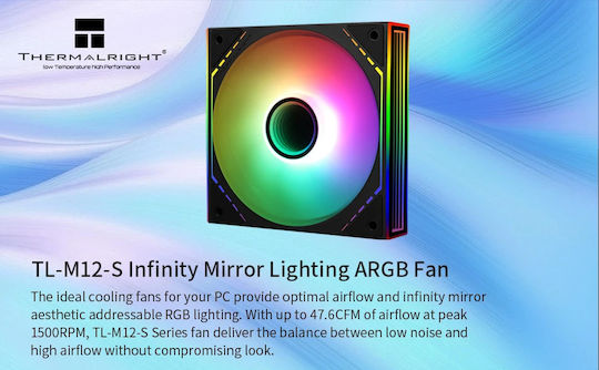 Thermalright Case Fan 120mm 1500rpm 47.6cfm with ARGB Lighting and 4-Pin PWM Connection