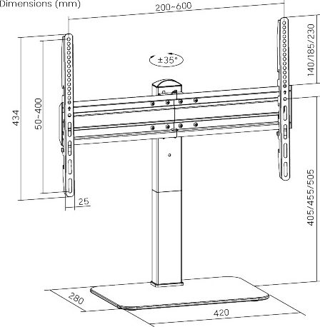 Powertech PT-1328 Tabletop TV Mount up to 70" and 40kg Silver