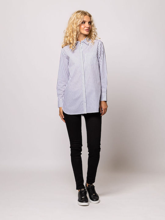 Heavy Tools Women's Striped Long Sleeve Shirt Light Blue T40003