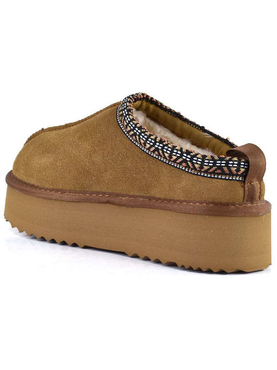 Closed Leather Women's Slippers Brown