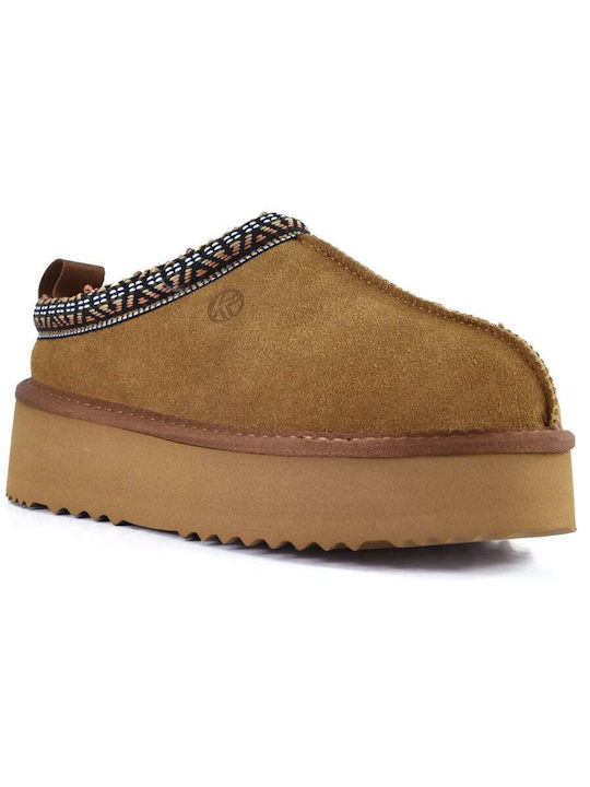 Closed Leather Women's Slippers Brown