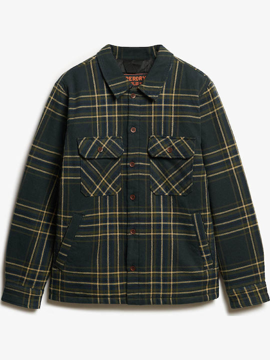 Surplus Long Sleeve Cotton Overshirt In Regular Fit Checked Blue