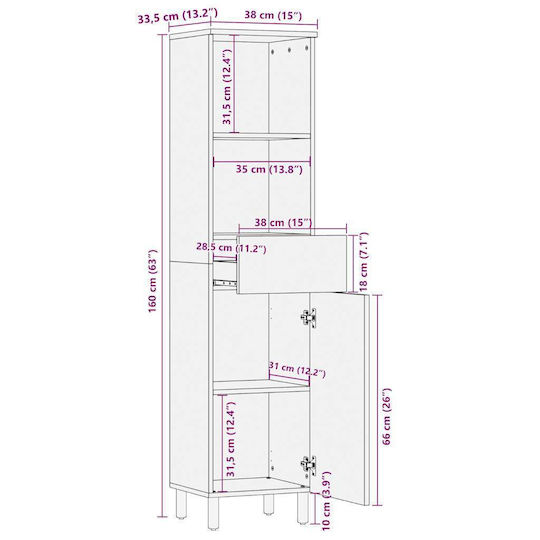 vidaXL Badezimmersäule Boden H38xB33.5xH160cm Schwarz