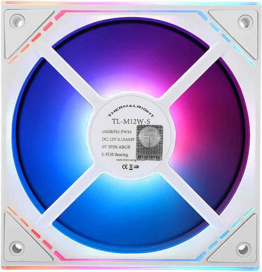 Thermalright Case Fan 120mm (1500rpm / 47.6cfm) With ARGB Lighting And 4-Pin PWM Connection White