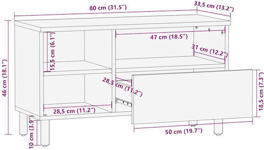 TV Stand Made of Solid Wood Black M80xD33.5xH46cm