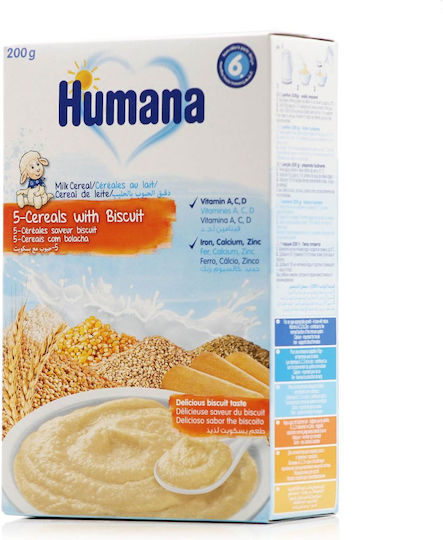 Humana Βρεφική Κρέμα με Γεύση από 5 Δημητριακά και Μπισκότο 200gr για 6+ Μηνών