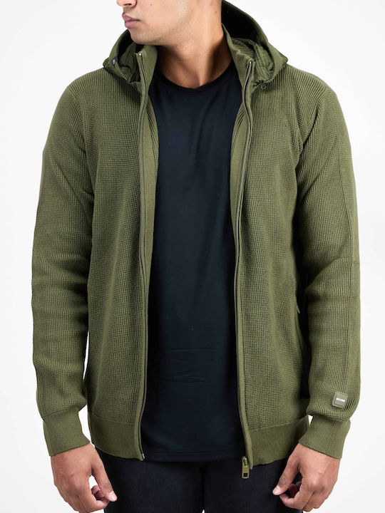 Men's Knitted Cardigan with Hood Khaki