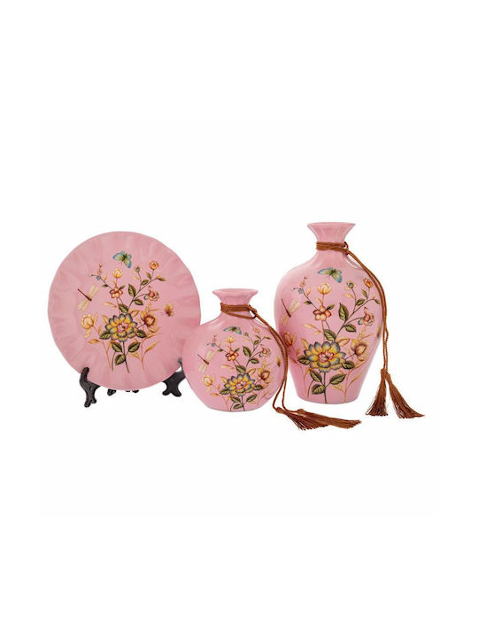 Set of 3 Pink Ceramic Tabletop Decorative Flowers 14x14x22 13x13x15 20x20x2cm