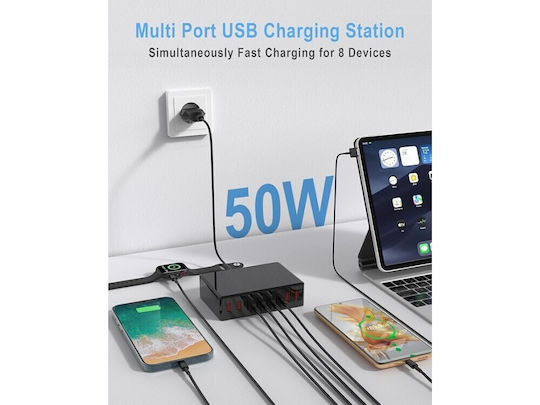 AJ Sparkit 8 USB 3.0 8 Port Hub with USB-A Connection & Charging Port and External Power Supply