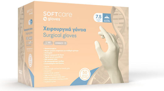 Soft Care Surgical Χειρουργικά Γάντια Λάτεξ Με Πούδρα σε Λευκό Χρώμα 2τμχ