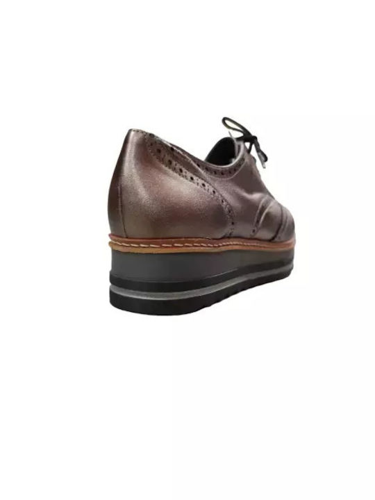 Women's Leather Oxford Shoes Μπρονζε