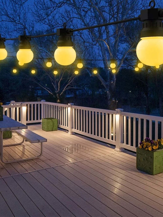Ghirlandă Luminoasă 10 Becuri LED Mate Lungime 10m Cablu Negru Lumină Caldă pentru Exterior