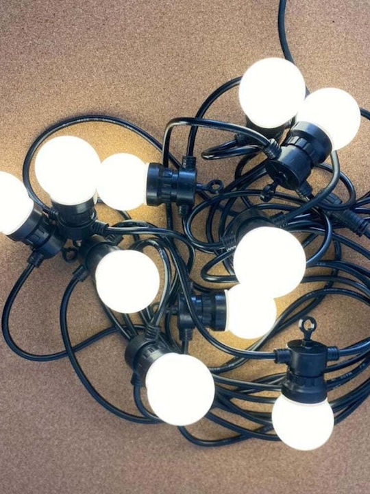 Ghirlandă Luminoasă 10 Becuri LED Mate Lungime 10m Cablu Negru Lumină Caldă pentru Exterior