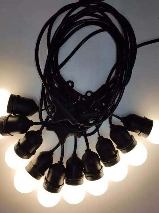 Ghirlandă Luminoasă 10 Becuri LED Mate Lungime 10m Cablu Negru Lumină Caldă pentru Exterior
