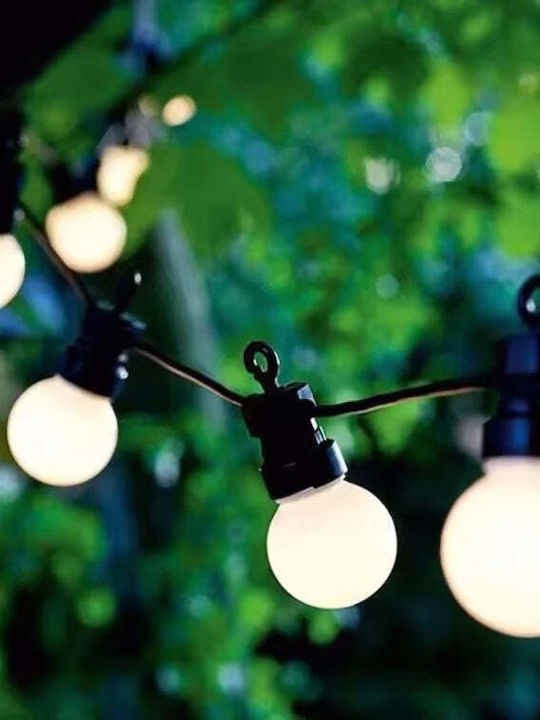 Ghirlandă Luminoasă 10 Becuri LED Mate Lungime 10m Cablu Negru Lumină Caldă pentru Exterior