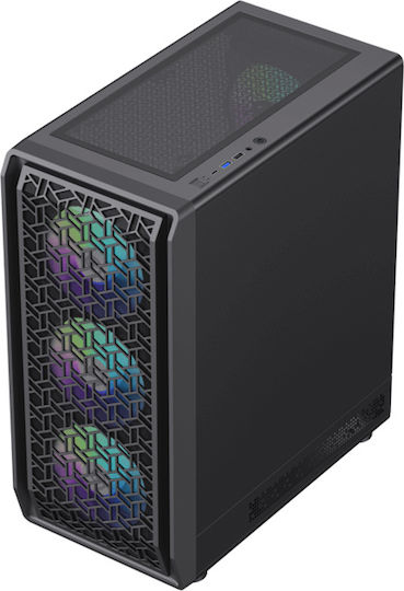 Powertech PT-1309 Gaming Midi-Turm Computergehäuse mit Seitenfenster und RGB-Beleuchtung Schwarz