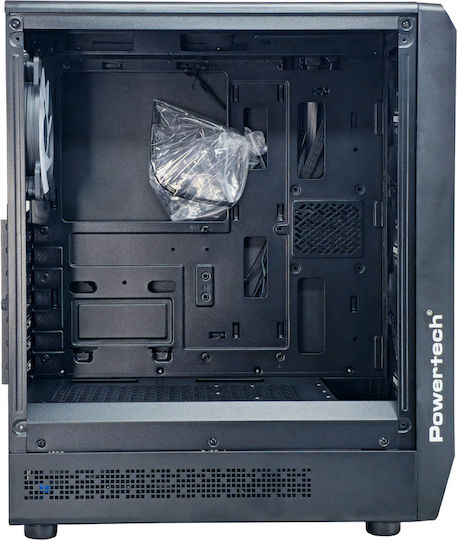 Powertech PT-1309 Gaming Midi-Turm Computergehäuse mit Seitenfenster und RGB-Beleuchtung Schwarz