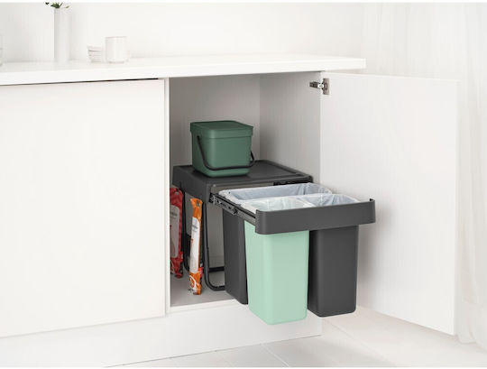 Brabantia Sort & Go Waste Bin Plastic Dark Grey and Jade Green 40.4x39.6x48.1cm