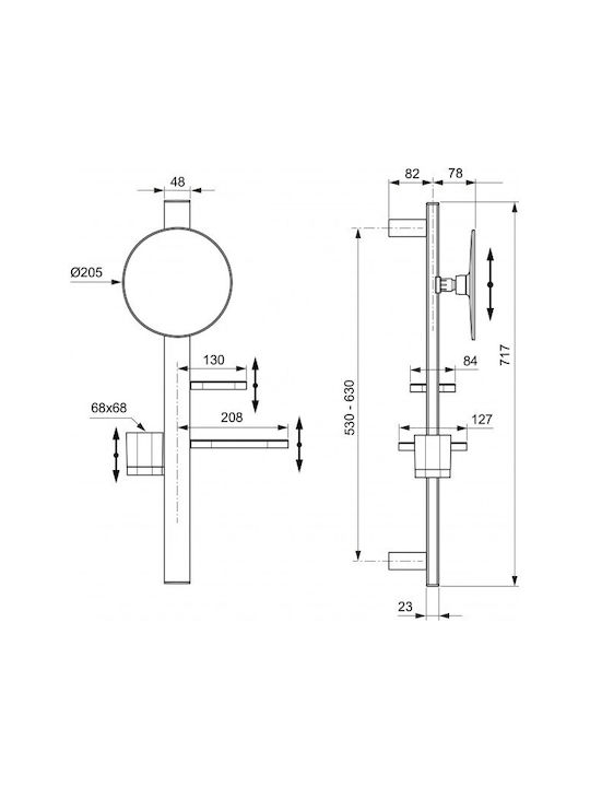 Ideal Standard Ράγα Μπάνιου Μονή Επιτοίχια με Βίδες ​70x70cm Ροζ