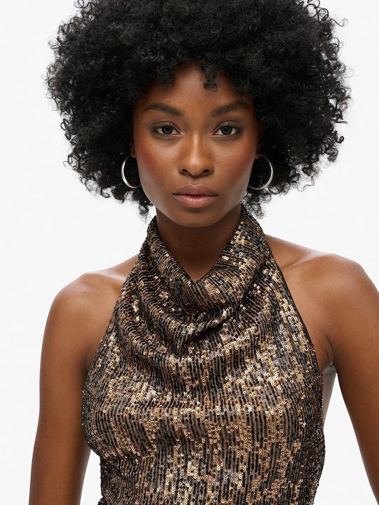 Women's Sleeveless Draped Top Gold Brown Brown