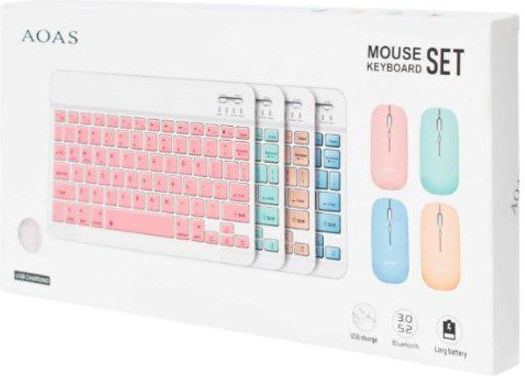 Aoas AS-110 Ασύρματο Bluetooth Σετ Πληκτρολόγιο & Ποντίκι Αγγλικό US Beige