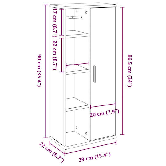 vidaXL Cabinet de baie L39xA22xÎ90cm Negru