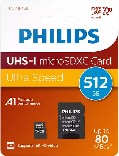 Philips microSDXC 512GB Class 10 U1 UHS-I with Adapter