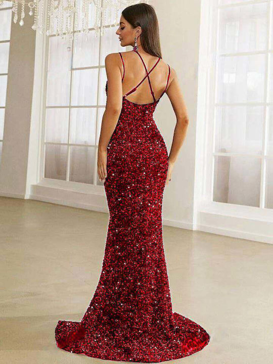 RichgirlBoudoir Maxi Evening Dress Open Back with Slit Red