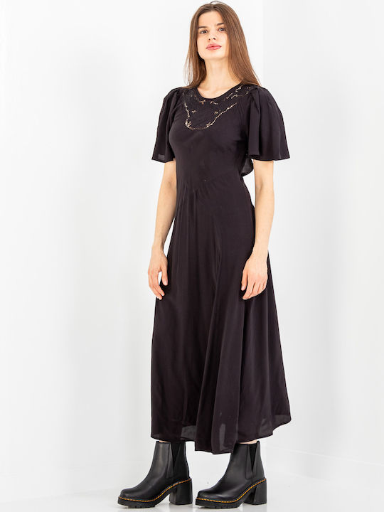 Rochie Maxi De Seară Neagră Cu Broderie Decupată